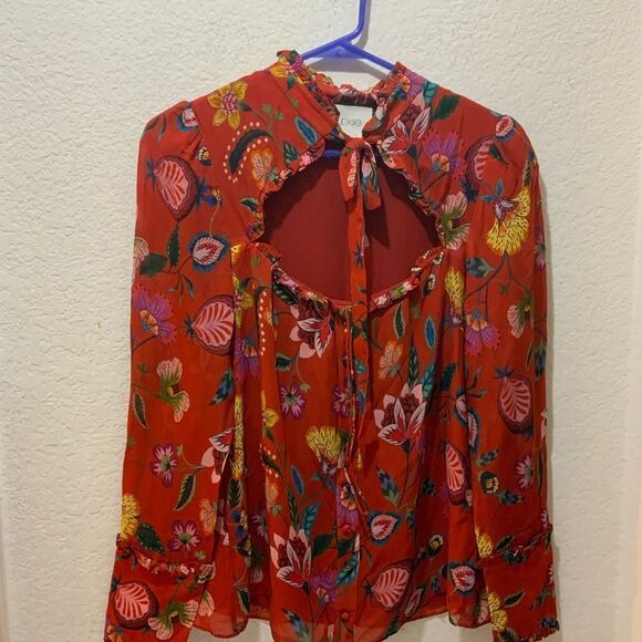 ALEXIS Elodie Pleated Chiffon Blouse Peasant Ruffle Floral Tie Front - Picture 5 of 11